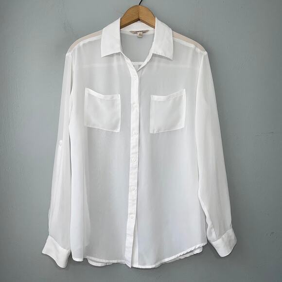 Decree Sheer Button Up Shirt Size Medium Office Siren Ethereal Preppy Y2K Top - Picture 1 of 11